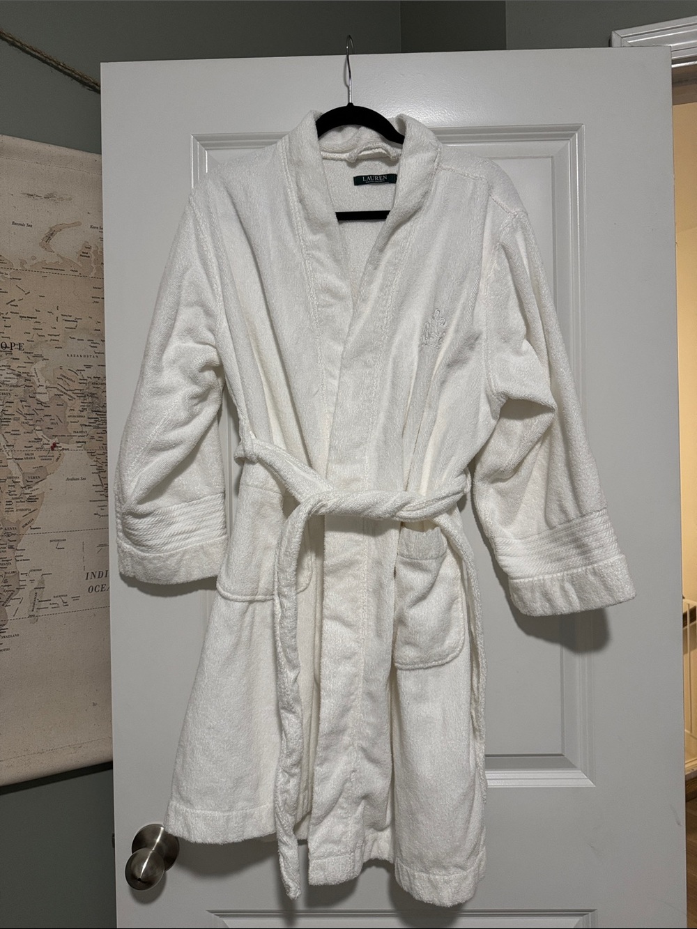 Ralph Lauren White Plush Terry Bath Robe with Belt